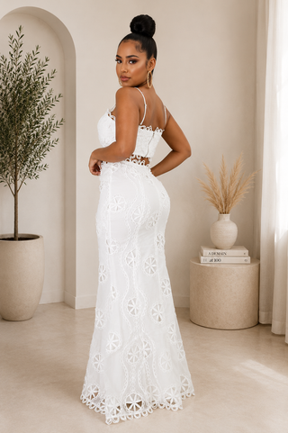 White Lace Two-Piece Maxi Skirt Set