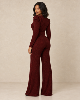 She’s Ready Burgundy Sparkle Wide Leg Jumpsuit – alternate view 4
