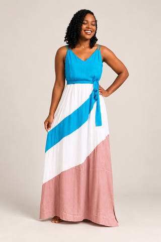 Color Block Maxi Dress in Aqua and Sand
