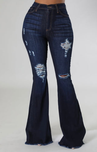 Midnight Curve Dark Wash Distressed Flare Jeans – Tulleys Boutique