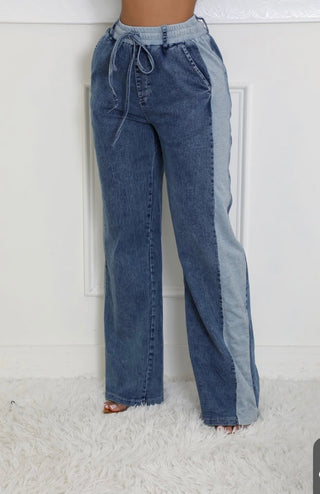 high waisted wide leg denim stripe pants women boutique style
