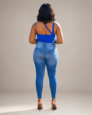 For The Love of Beauty Royal Blue Asymmetrical Bodysuit, alternate view 3
