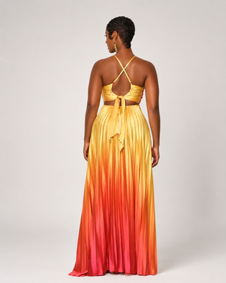 Moment of Truth Ombre Pleated Maxi Dress