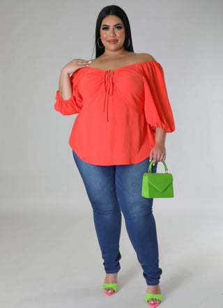 Coral Crush Off-Shoulder Tie-Back Blouse