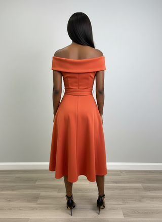 The Sunset Elegance Off-Shoulder Midi Dress