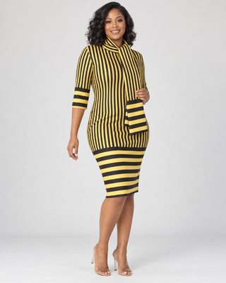 Yellow & Black Bold Stripes Power Dress