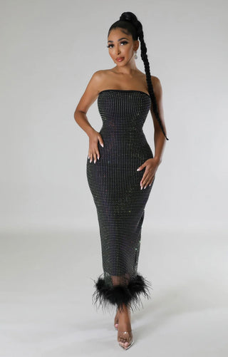 Black tube dress, rhinestone covered for special occasion