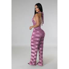 Women's wide leg evening jumpsuit outfit