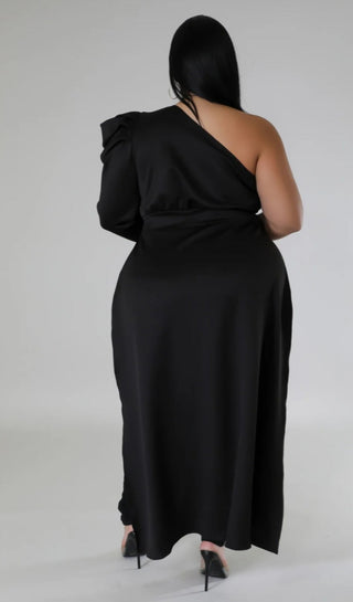 Women’s statement black peplum top with long flowing high low back