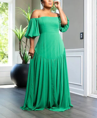 Emerald Elegance Off-Shoulder Gown Tulleys Boutique
