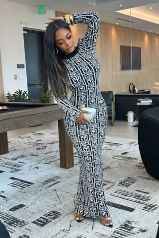 Cozy Matrix Vibes Sweater Dress - Black and White