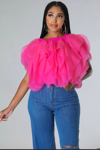Blush Drama Cropped Tulle Top