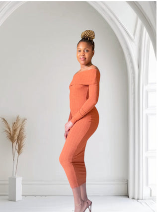 Ember Off - Shoulder Ribbed Midi Dress - Tulleys Boutique