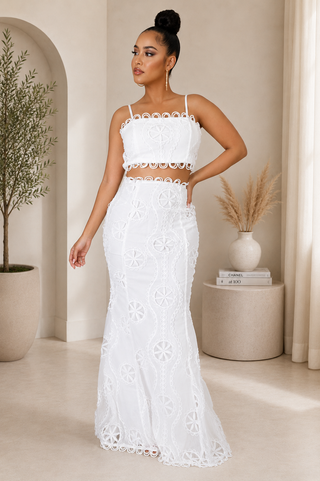 White Lace Two-Piece Maxi Skirt Set