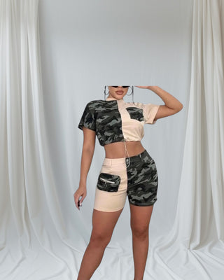 Army Babe Camo Shorts Set for Women