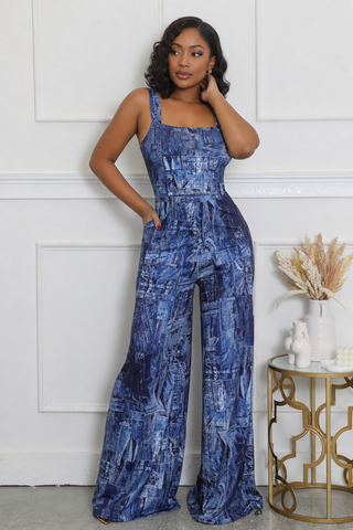 Blue Jean Illusion Wide-Leg Jumpsuit