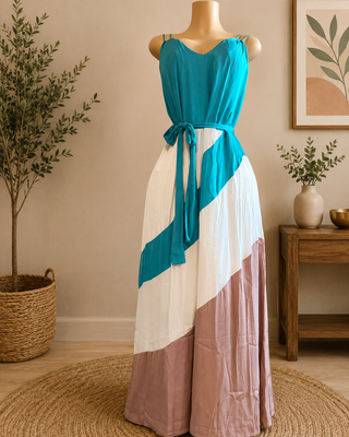 Color Block Maxi Dress in Aqua and Sand