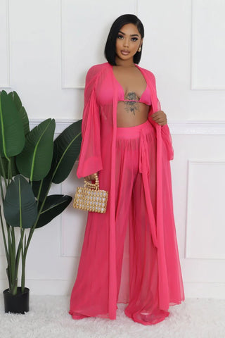 Resort style wide leg pink pants with bralette top
