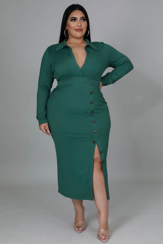 Collared dress, longsleeve high split dress with button details