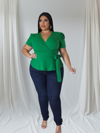 Emerald Puff Sleeve Wrap Top - Tulleys Boutique