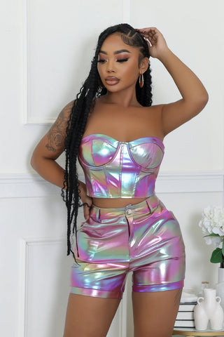 Holographic birthday party outfit women