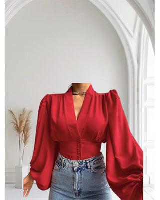 Luxe Satin Balloon Sleeve Blouse