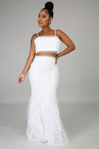 White Lace Two-Piece Maxi Skirt Set