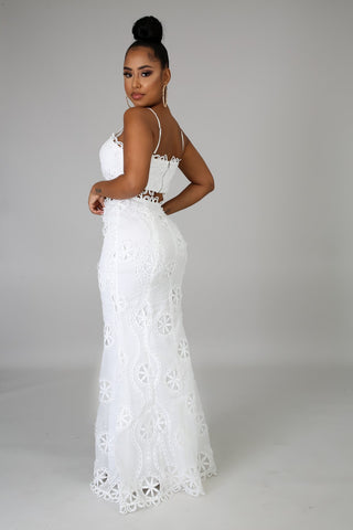 White Lace Two-Piece Maxi Skirt Set