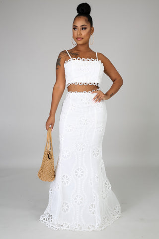 White Lace Two-Piece Maxi Skirt Set