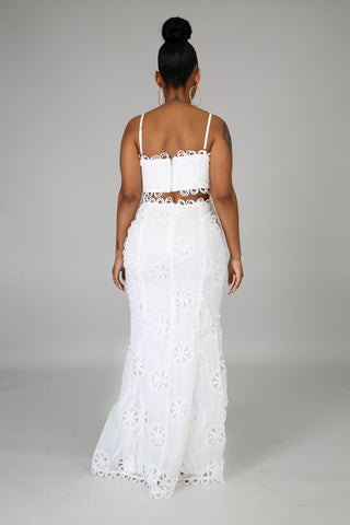 White Lace Two-Piece Maxi Skirt Set
