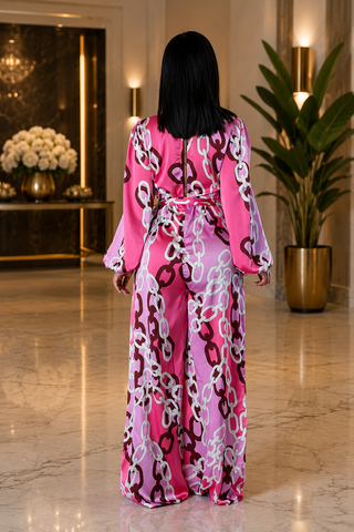 Pink Satin Chain Jumpsuit