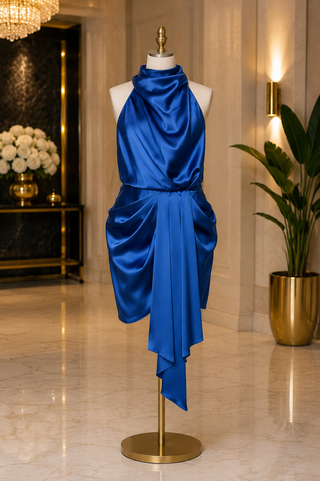 Satin Halter Open Back Mini Dress