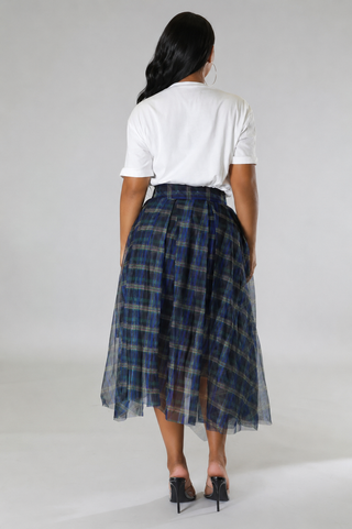 Women's Plaid Tulle High-Waisted Skirt | Button Zip Closure