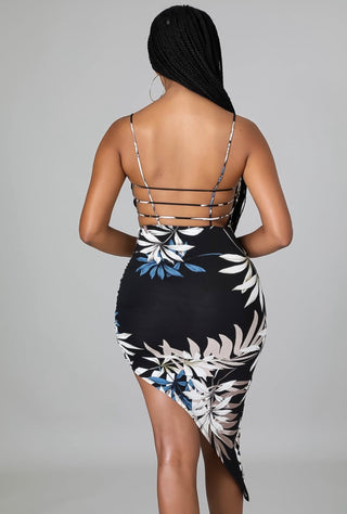 Square Neck Ruched Cutout Slit Mini Dress