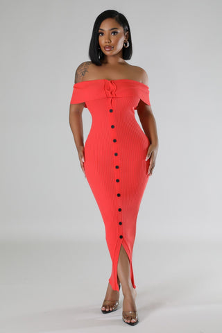 Tomato Flame Off - Shoulder Ribbed Midi - Tulleys Boutique