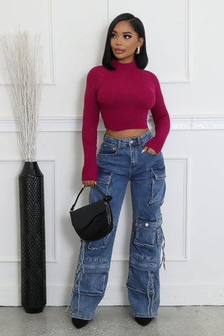 Mock Neck Cutout Crop Top