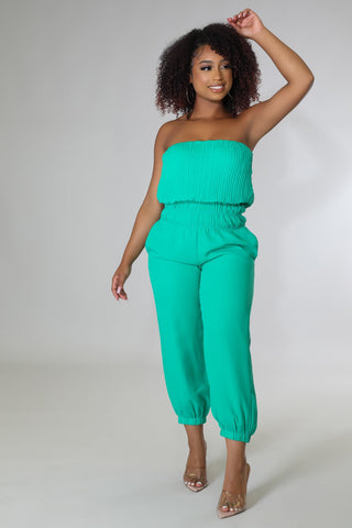 Emerald Elegance Strapless  Jumpsuit