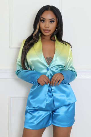 Emerald Luxe Satin Blazer & Shorts Set