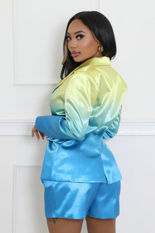 Emerald Luxe Satin Blazer & Shorts Set