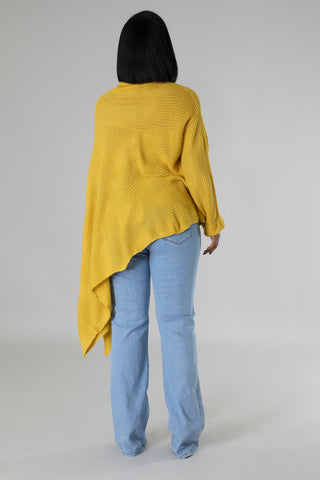 Draped Turtleneck Knit Cardigan with Asymmetrical Slit