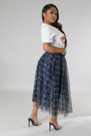 Women's Plaid Tulle High-Waisted Skirt | Button Zip Closure