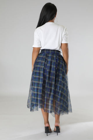 Women's Plaid Tulle High-Waisted Skirt | Button Zip Closure