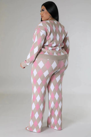 Sophisticated Vibe Geometric Knit Cardigan & Wide Leg Pants Set