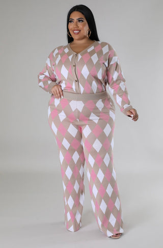 Sophisticated Vibe Geometric Knit Cardigan & Wide Leg Pants Set