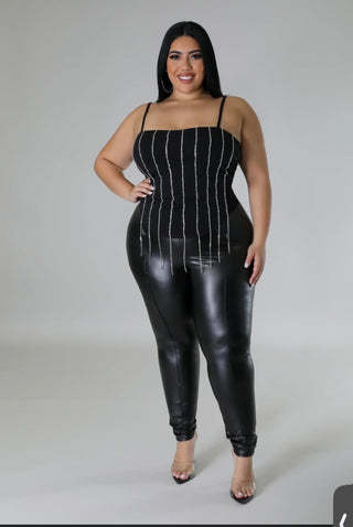 Plus Size Rhinestone Spaghetti Strap Square Neck Top