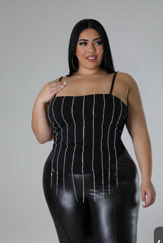 Plus Size Rhinestone Spaghetti Strap Square Neck Top