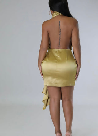 Satin Halter Open Back Mini Dress