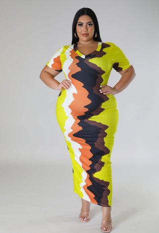 Sarah Plus Size V-Neck Stretch Maxi Dress