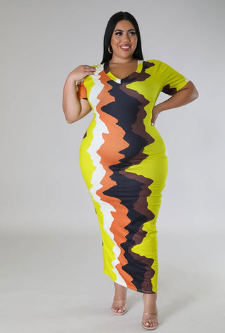 Sarah Plus Size V-Neck Stretch Maxi Dress