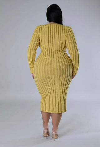 Golden Hour Ribbed Button Midi Dress